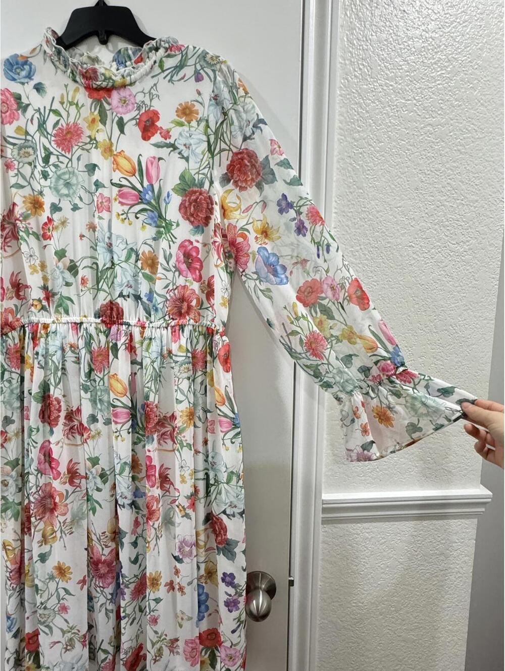 NWT Gibson Latimer Floral High Neck Ruffle Midi Dress Large White Spring Wedding - Picture 4 of 9